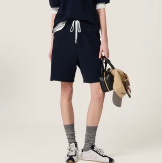 Miu Miu Navy Logo Drawstring Shorts view 3