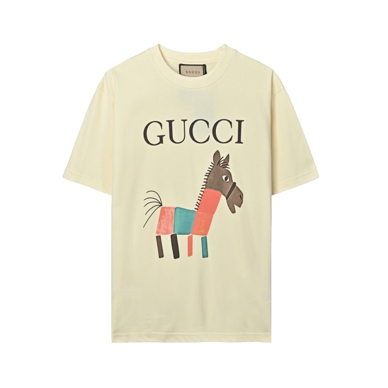 Gucci Colorful Horse Print Cream T-Shirt view