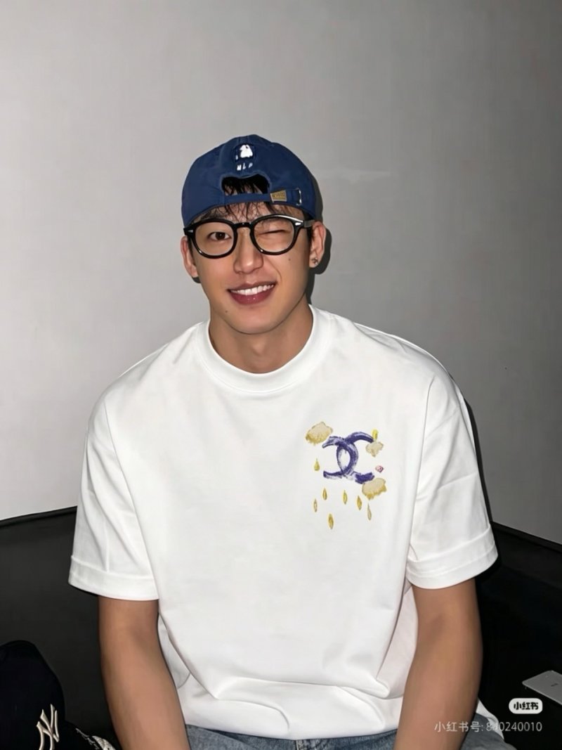 White Graphic T-Shirt with Gold & Navy Embroidery