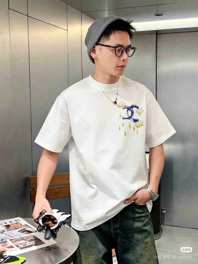 White Graphic T-Shirt with Gold & Navy Embroidery view