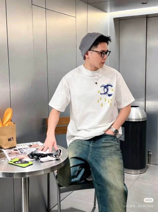 White Graphic T-Shirt with Gold & Navy Embroidery view 4