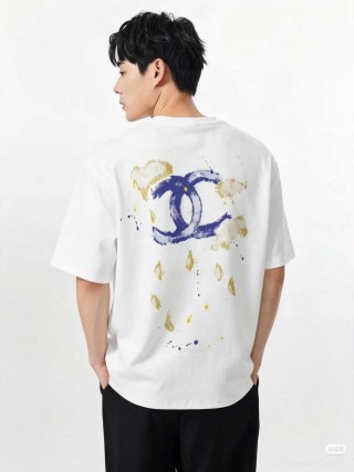 White Graphic T-Shirt with Gold & Navy Embroidery view 5