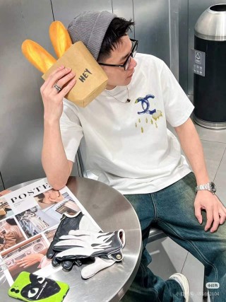 White Graphic T-Shirt with Gold & Navy Embroidery view 8