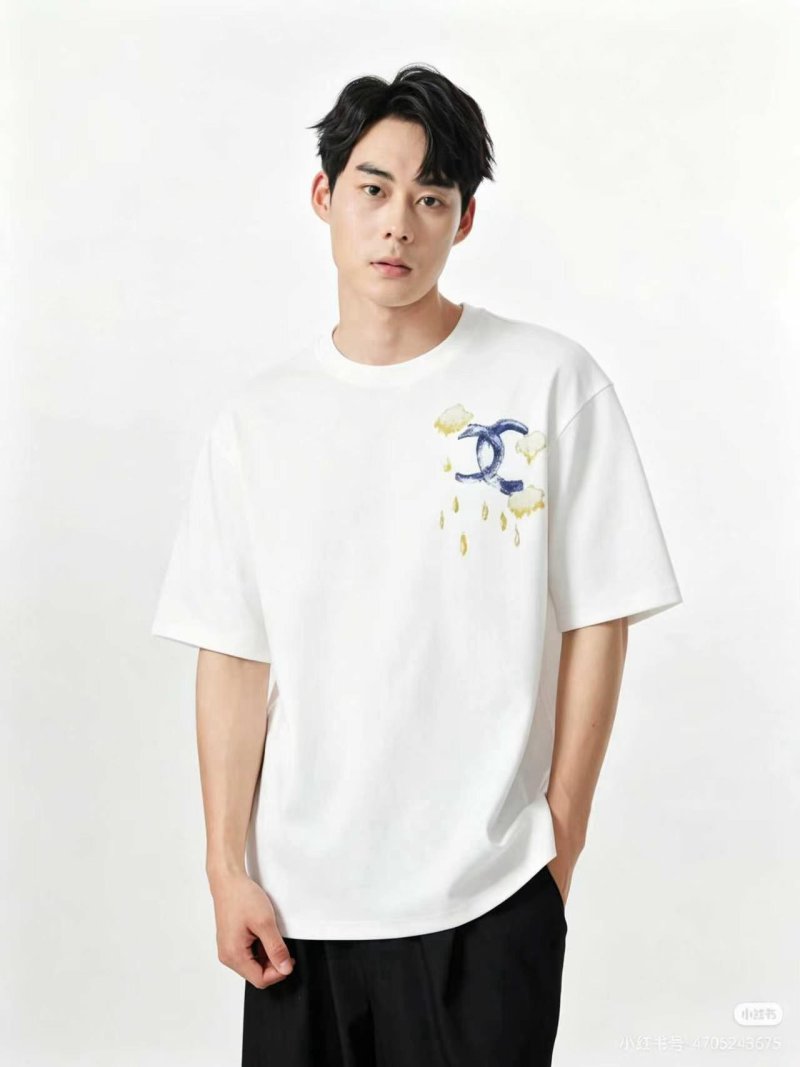 White Graphic T-Shirt with Gold & Navy Embroidery view