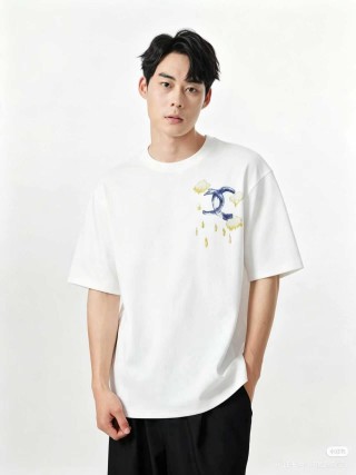 White Graphic T-Shirt with Gold & Navy Embroidery view 9