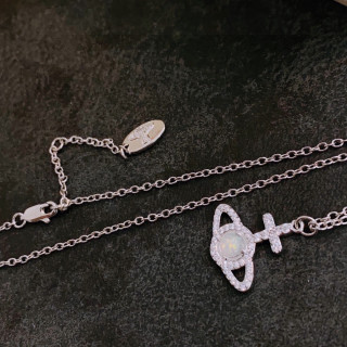 Vivienne Westwood Saturn Crystal Silver Pendant Necklace view 2