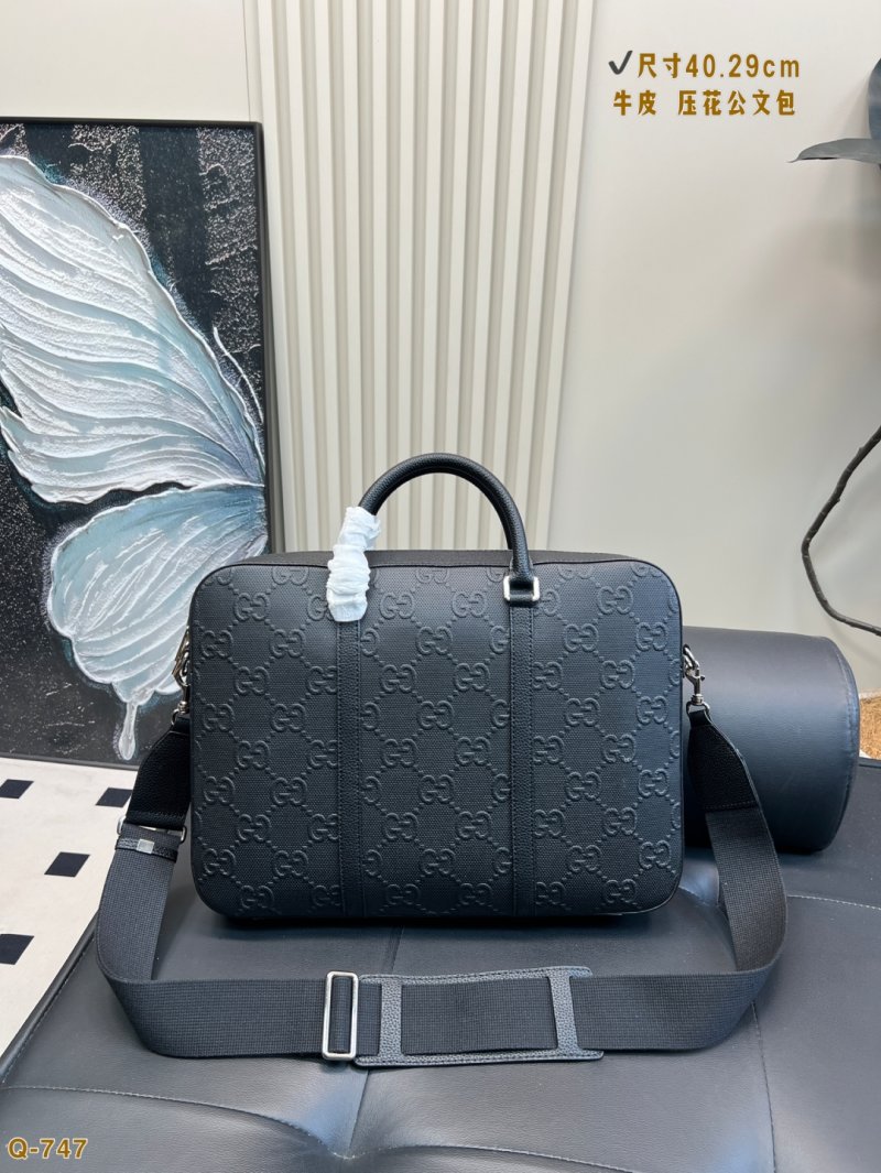 Gucci Embossed Leather Briefcase Black 40cm