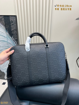Gucci Embossed Leather Briefcase Black 40cm view 4