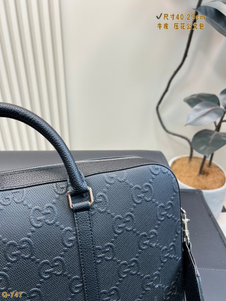 Gucci Embossed Leather Briefcase Black 40cm view 8