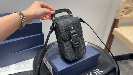 Dior Saddle Crossbody Bag Black Textured Leather