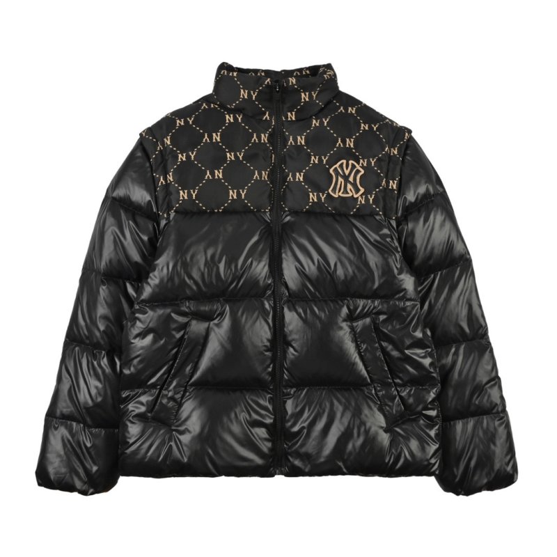 Essentials Black Puffer Down Jacket with Gold Logo view