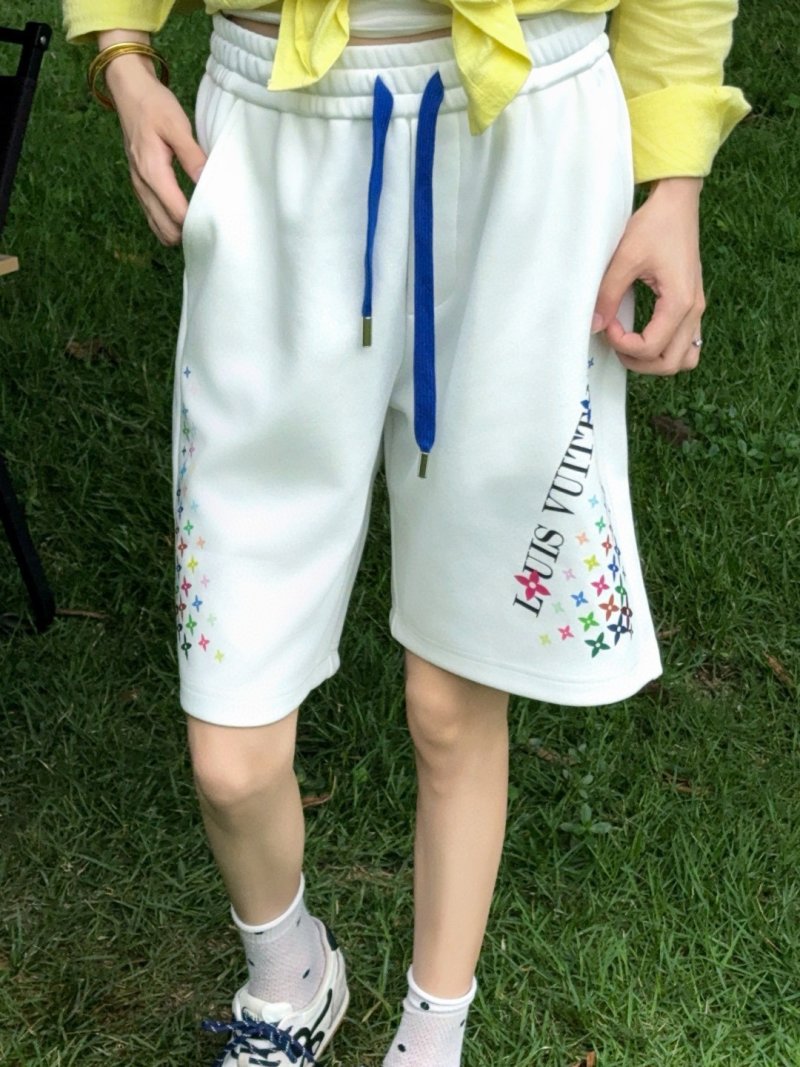 White Star Print Shorts with Blue Drawstring