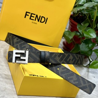 Fendi FF Logo Buckle Belt Black Monogram Leather