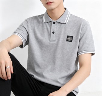 Stone Island Grey Polo Shirt with Compass Badge