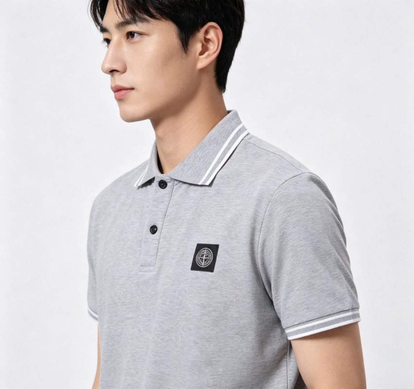 Stone Island Grey Polo Shirt with Compass Badge view