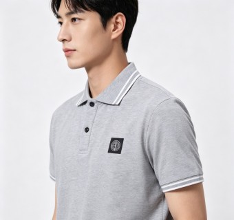 Stone Island Grey Polo Shirt with Compass Badge view 2