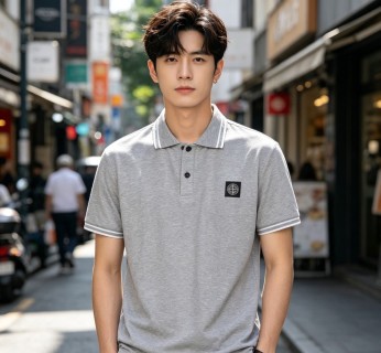 Stone Island Grey Polo Shirt with Compass Badge view 3