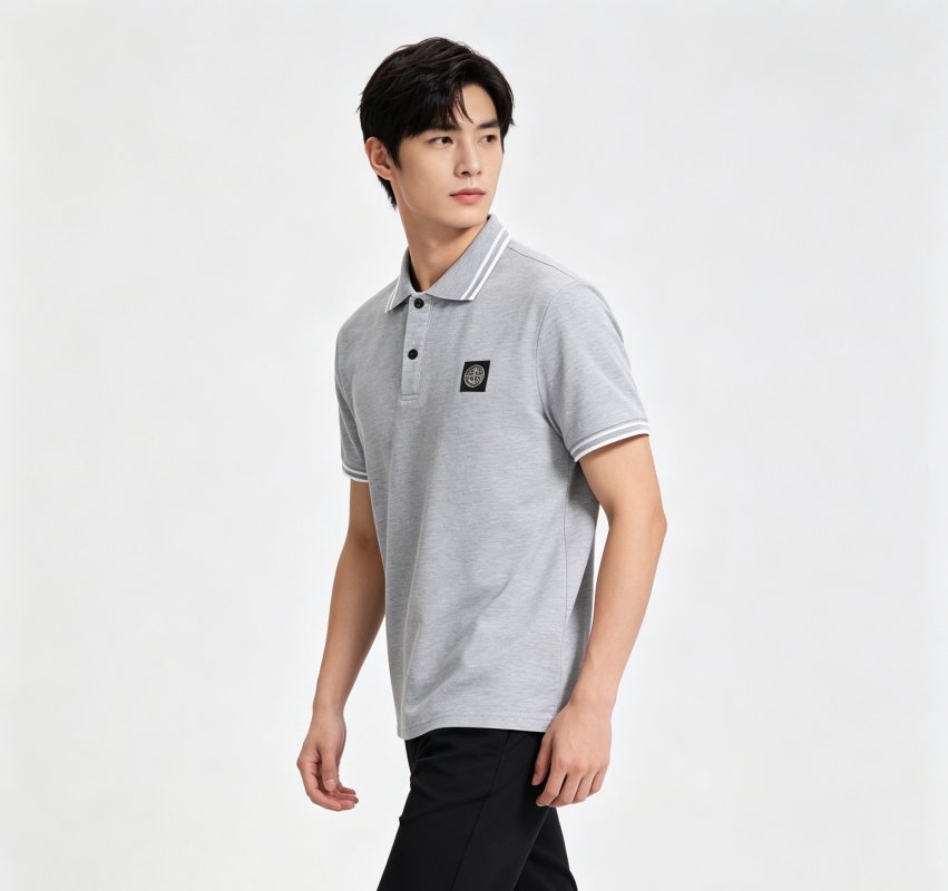 Stone Island Grey Polo Shirt with Compass Badge view