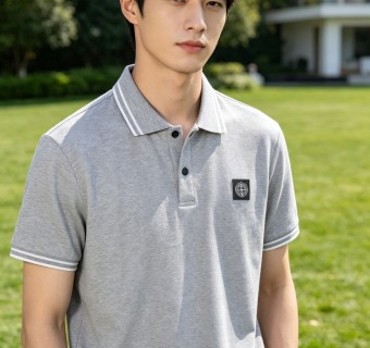 Stone Island Grey Polo Shirt with Compass Badge view 7