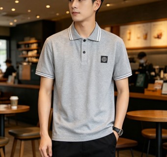 Stone Island Grey Polo Shirt with Compass Badge view 8