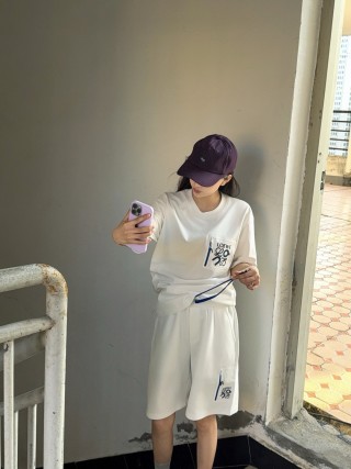 Loewe Anagram White Shorts with Blue Drawstring view 2