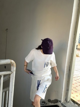 Loewe Anagram White Shorts with Blue Drawstring view 3