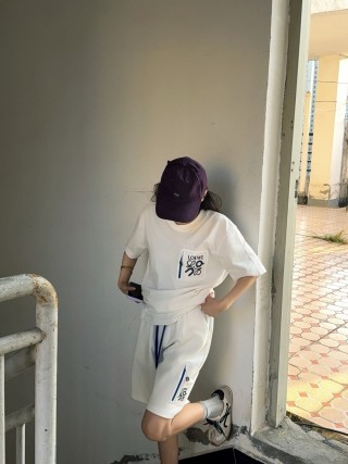 Loewe Anagram White Shorts with Blue Drawstring view 5