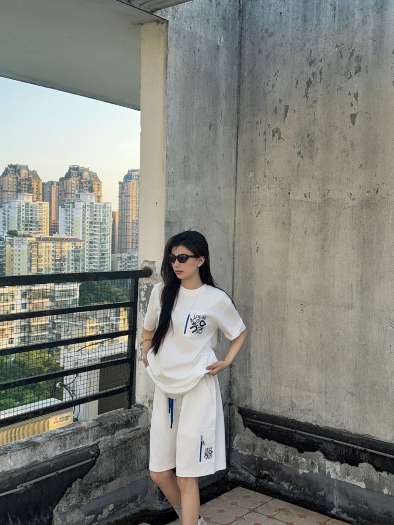 Loewe Anagram White Shorts with Blue Drawstring view