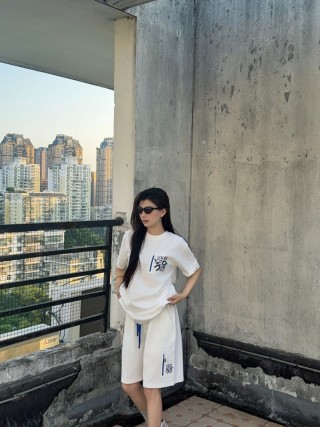 Loewe Anagram White Shorts with Blue Drawstring view 7