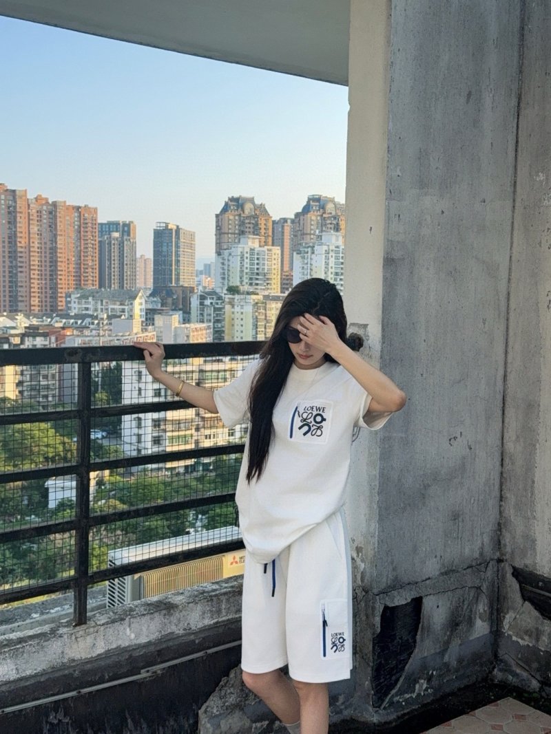 Loewe Anagram White Shorts with Blue Drawstring view
