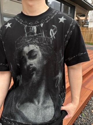 Black Graphic Portrait Short Sleeve T-Shirt view 4