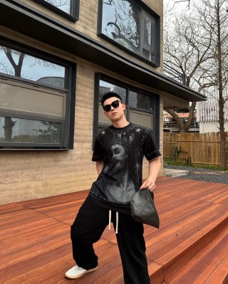 Black Graphic Portrait Short Sleeve T-Shirt view 5