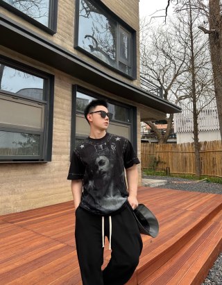 Black Graphic Portrait Short Sleeve T-Shirt view 6