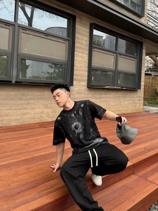 Black Graphic Portrait Short Sleeve T-Shirt view 7