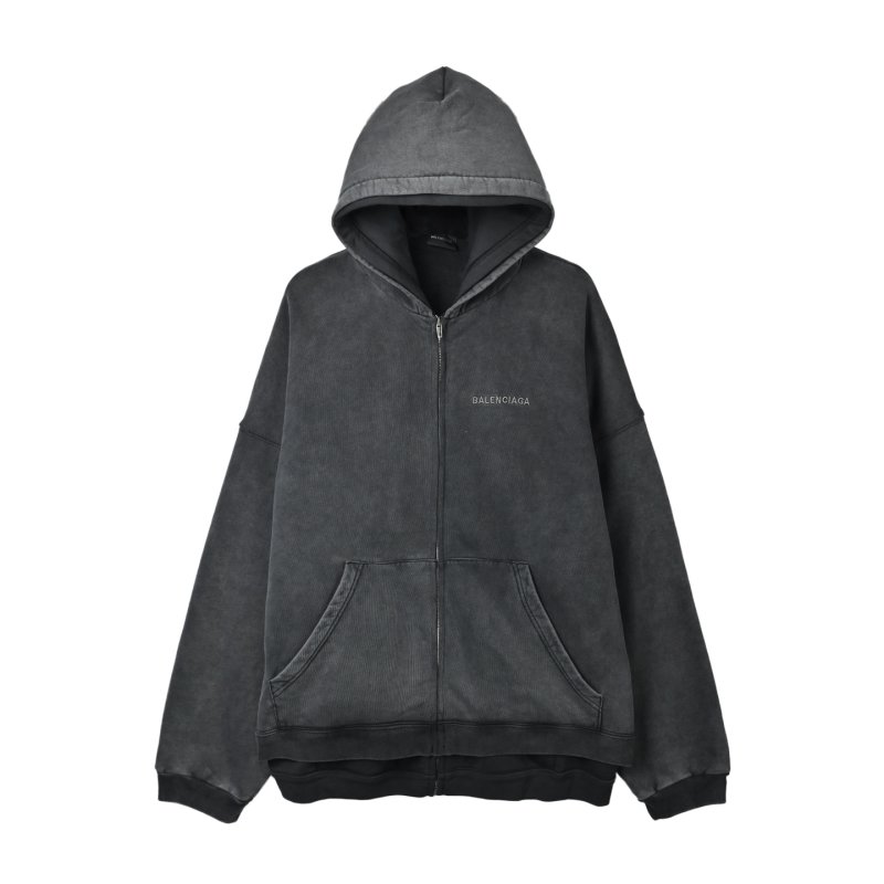 Charcoal Washed Denim Zip Hoodie Jacket view