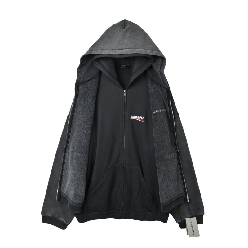 Charcoal Washed Denim Zip Hoodie Jacket view