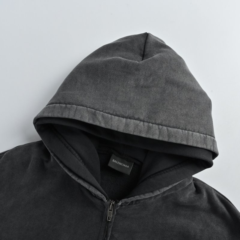 Charcoal Washed Denim Zip Hoodie Jacket view