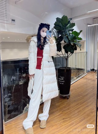 Moncler White Puffer Down Jacket with Fur Hood view 5