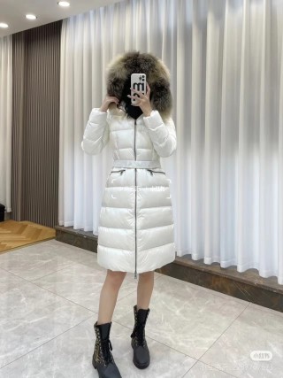 Moncler White Puffer Down Jacket with Fur Hood view 6