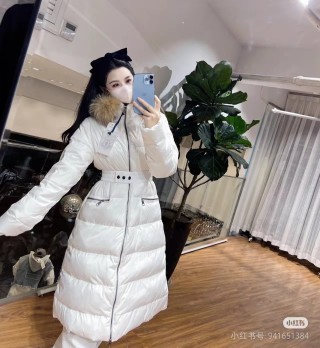 Moncler White Puffer Down Jacket with Fur Hood view 8
