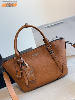 Prada Cognac Leather Tote Shoulder Bag view 2