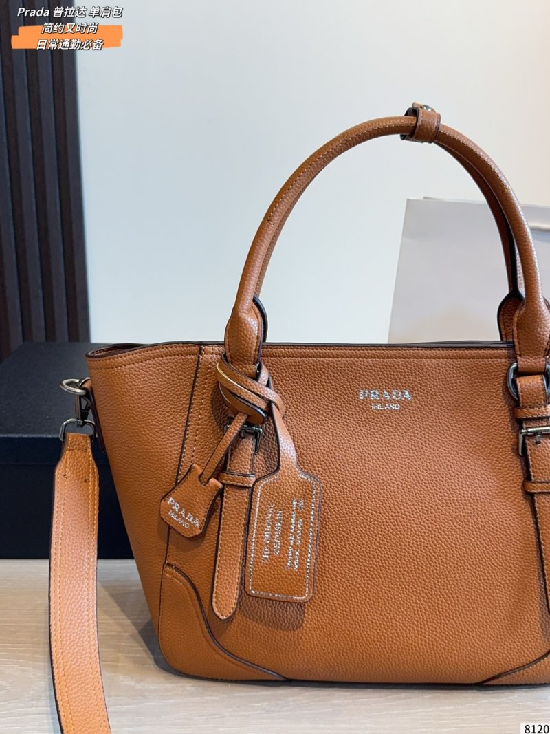 Prada Cognac Leather Tote Shoulder Bag view