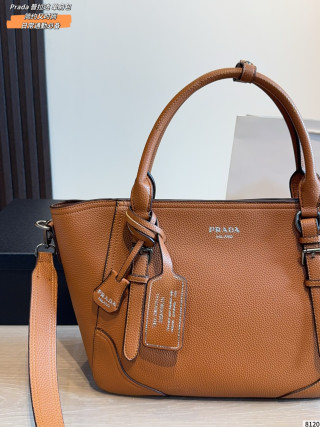 Prada Cognac Leather Tote Shoulder Bag view 3