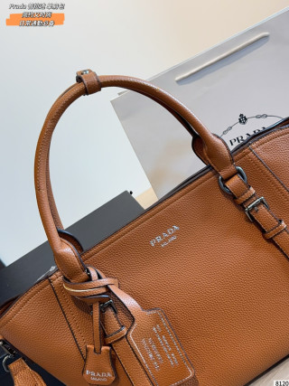 Prada Cognac Leather Tote Shoulder Bag view 4