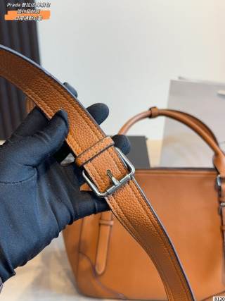 Prada Cognac Leather Tote Shoulder Bag view 6