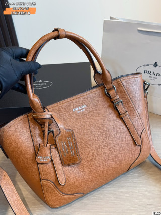 Prada Cognac Leather Tote Shoulder Bag view 7