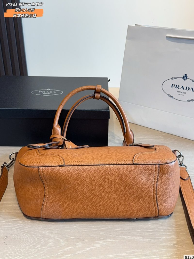 Prada Cognac Leather Tote Shoulder Bag view