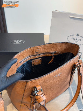 Prada Cognac Leather Tote Shoulder Bag view 9