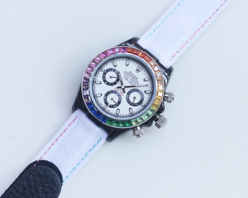 Rolex Daytona 43mm Rainbow Chronograph White Dial view