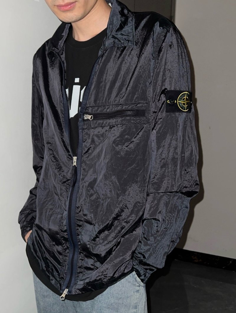 Stone Island Black Crinkle Nylon Hooded Jacket